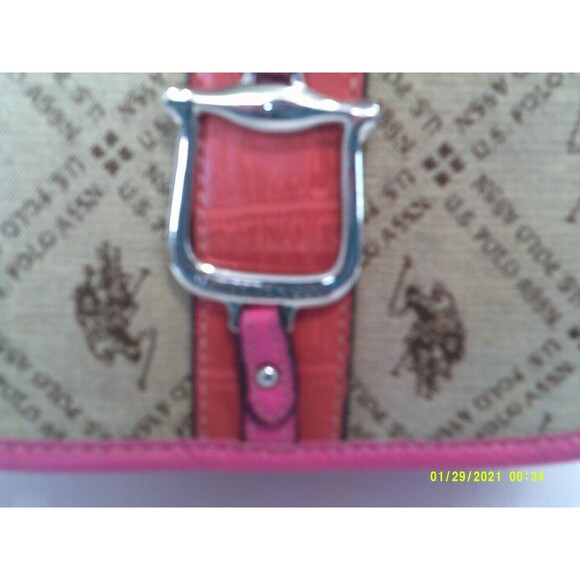 U.S Polo ASSN. Women Purse Zipper and 2 Inside Pockets Pink and Orange Leather - Picture 2 of 4